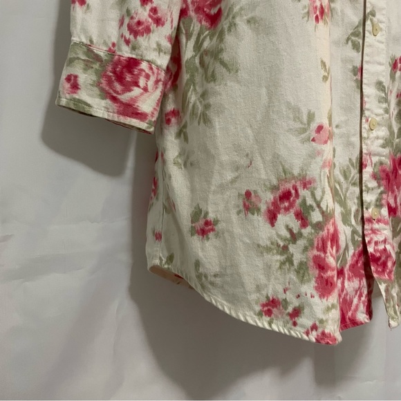Lauren Ralph Lauren Cream Cotton Floral Long Sleeve Button Down Dress - Picture 7 of 8